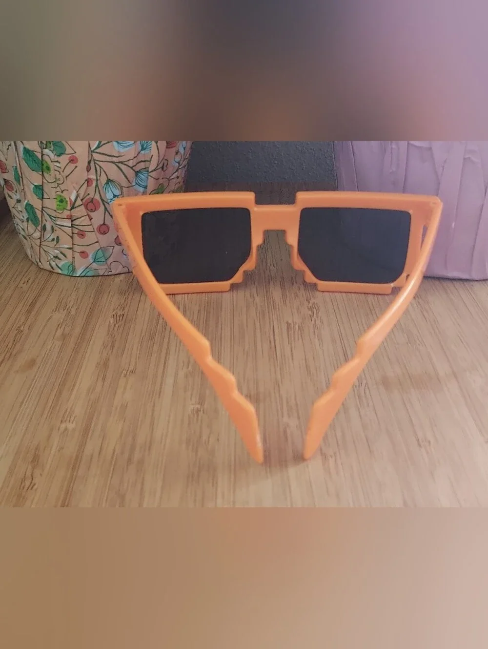 Bold Pixelated Square Sunglasses in Bright Orange
